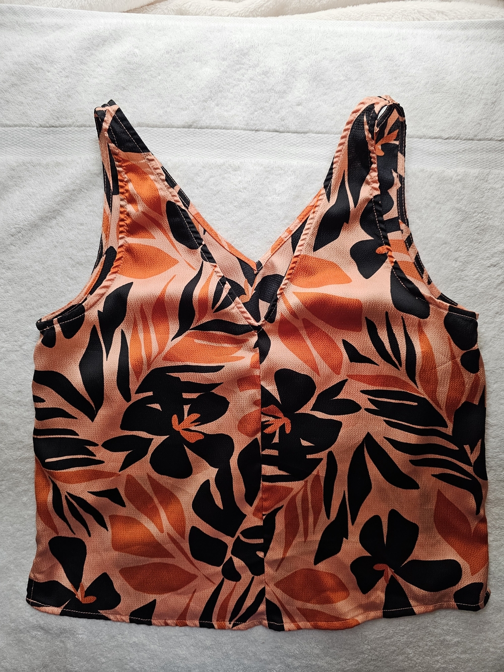 Womens Leaf Orange Floral Double V-Neck Tank Top Lightweight Petite XS NWOT